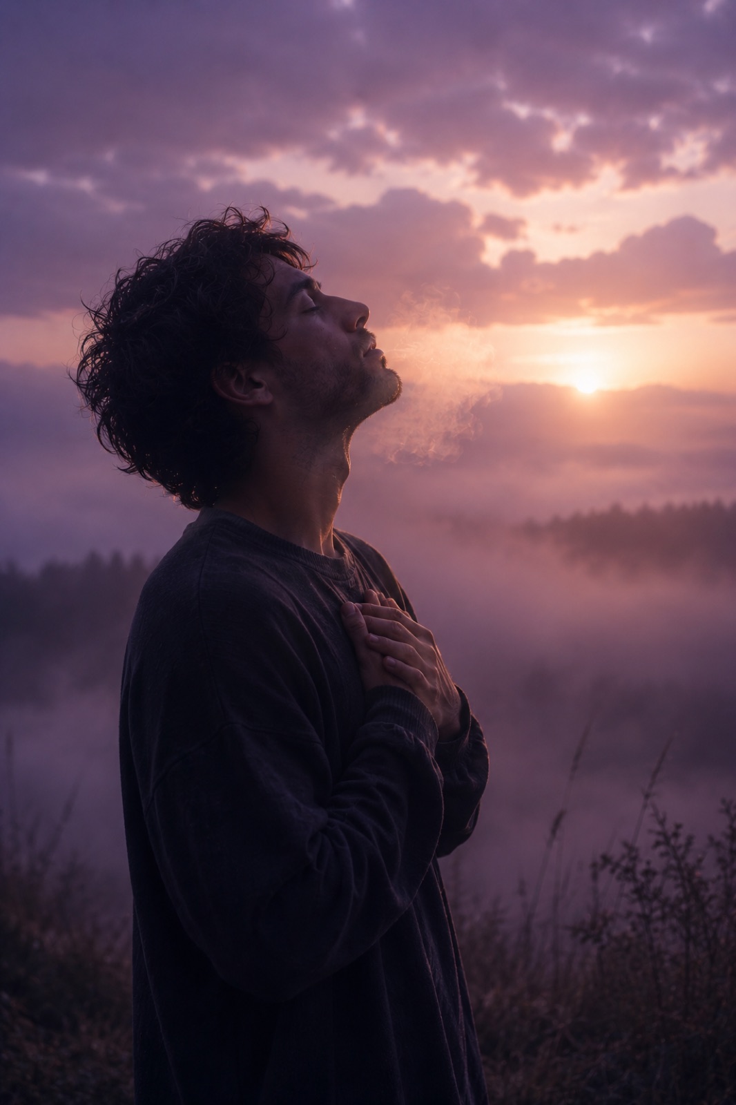 Despertar ao amanhecer — luz dourada nas mãos